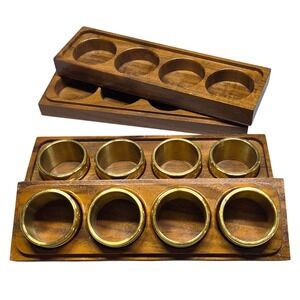 VINTAGE SOLID BRASS BANDED‎ NAPKIN RINGS W WOODEN BOX - SET OF 8